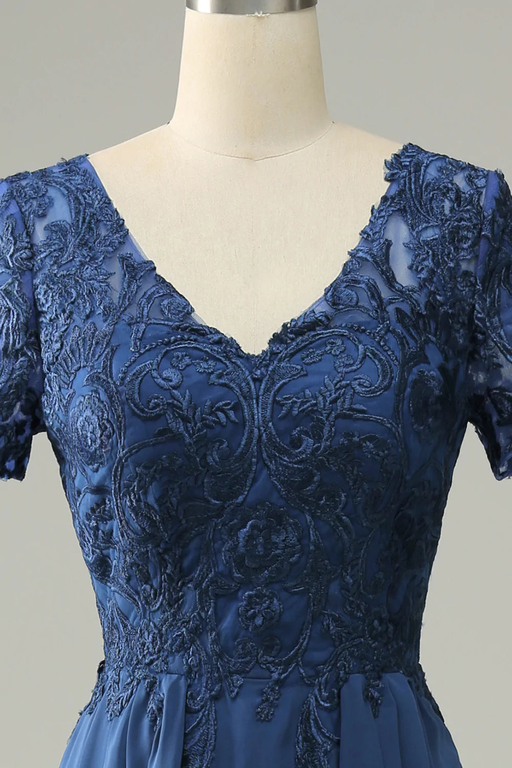 Grey Blue A Line Long Mother of Bride Dress with Appliques