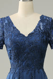 Grey Blue A Line Long Mother of Bride Dress with Appliques