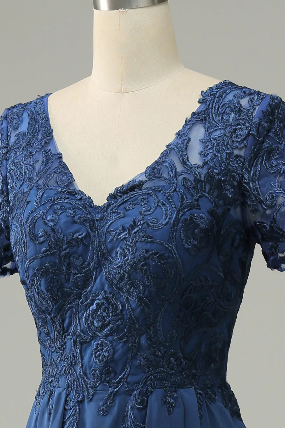Grey Blue A Line Long Mother of Bride Dress with Appliques