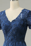Grey Blue A Line Long Mother of Bride Dress with Appliques