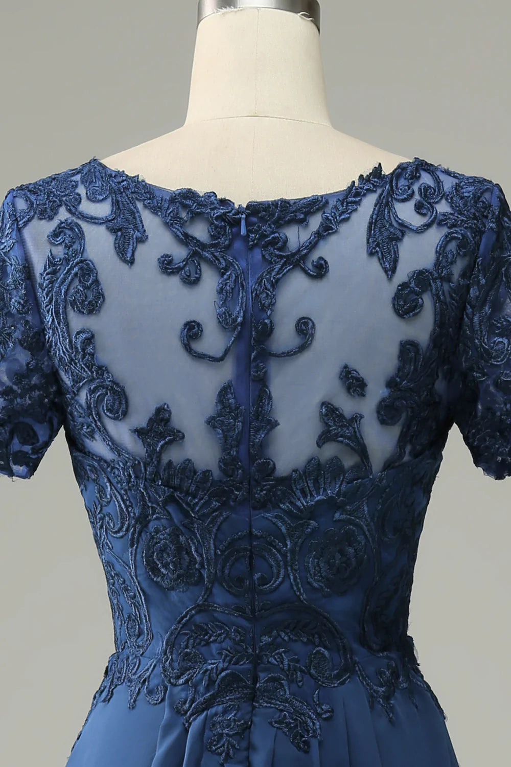 Grey Blue A Line Long Mother of Bride Dress with Appliques