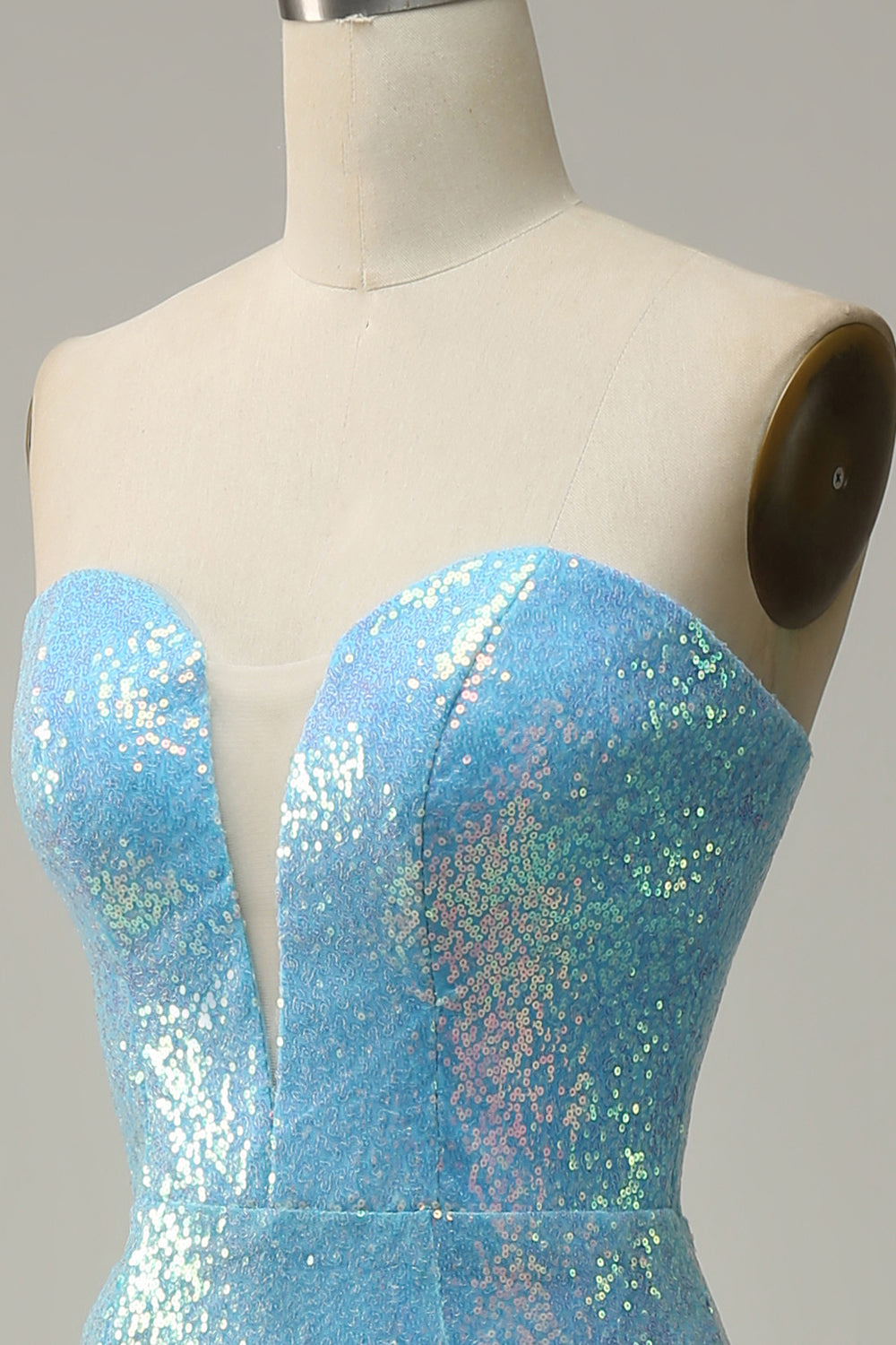 Mermaid Sweetheart Light Blue Sequins Long Ball Dress with Feather