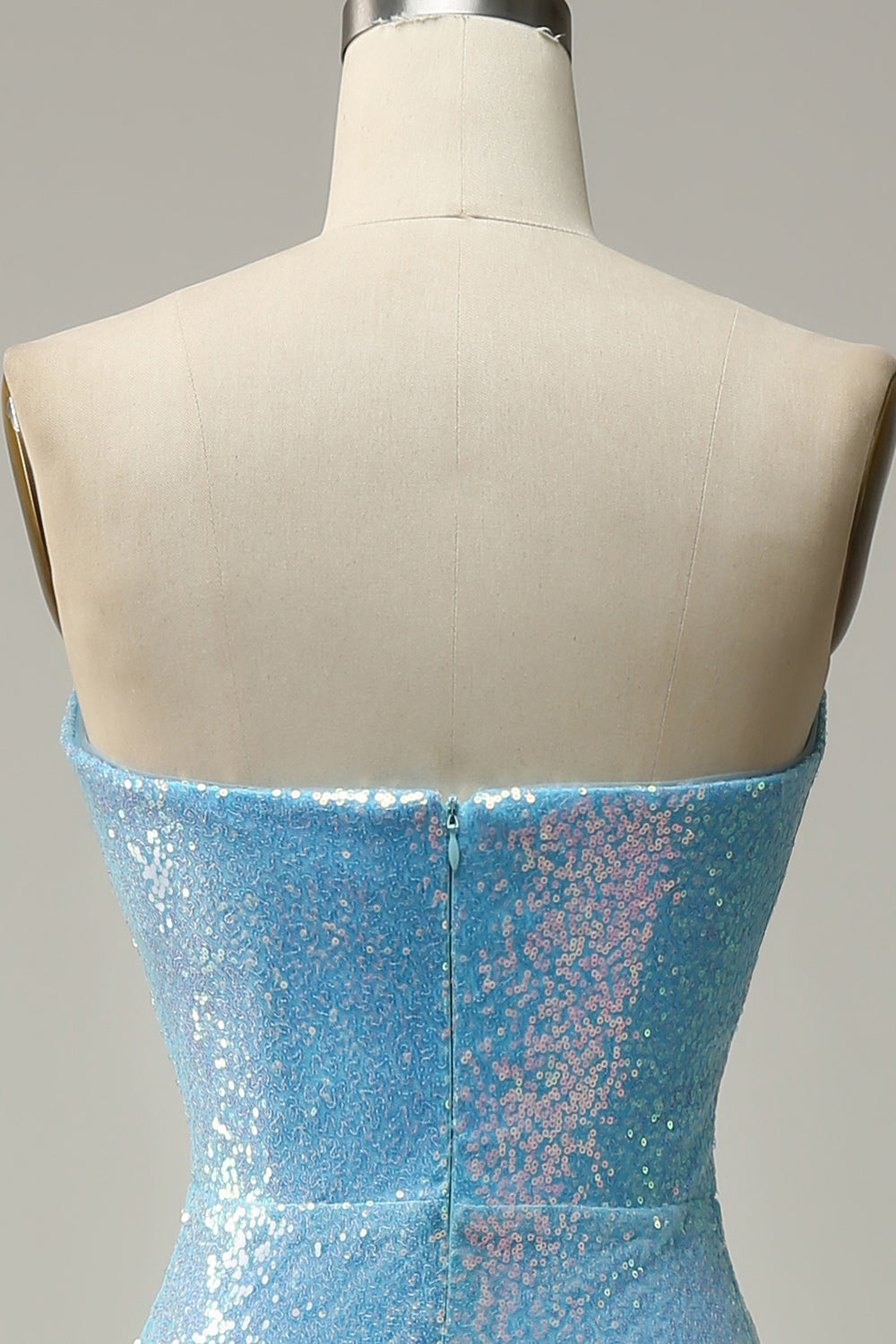 Mermaid Sweetheart Light Blue Sequins Long Ball Dress with Feather