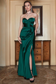 Sheath Sweetheart Dark Green Long Ball Dress with Split Front