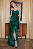 Sheath Sweetheart Dark Green Long Ball Dress with Split Front
