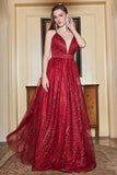 Burgundy A Line Spaghetti Straps Floor Length Ball Dress