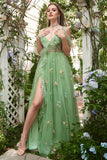 Cold Shoulder Embroidery Lavender A-Line Ball Dress with Slit