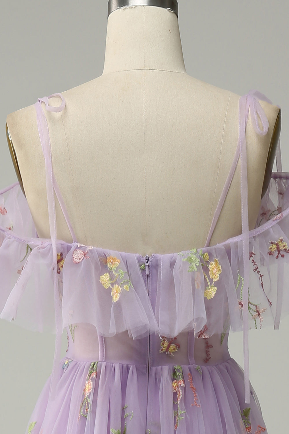 Cold Shoulder Embroidery Lavender A-Line Ball Dress with Slit