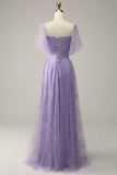 Purple A Line Off The Shoulder Ball Dress with Ruffles