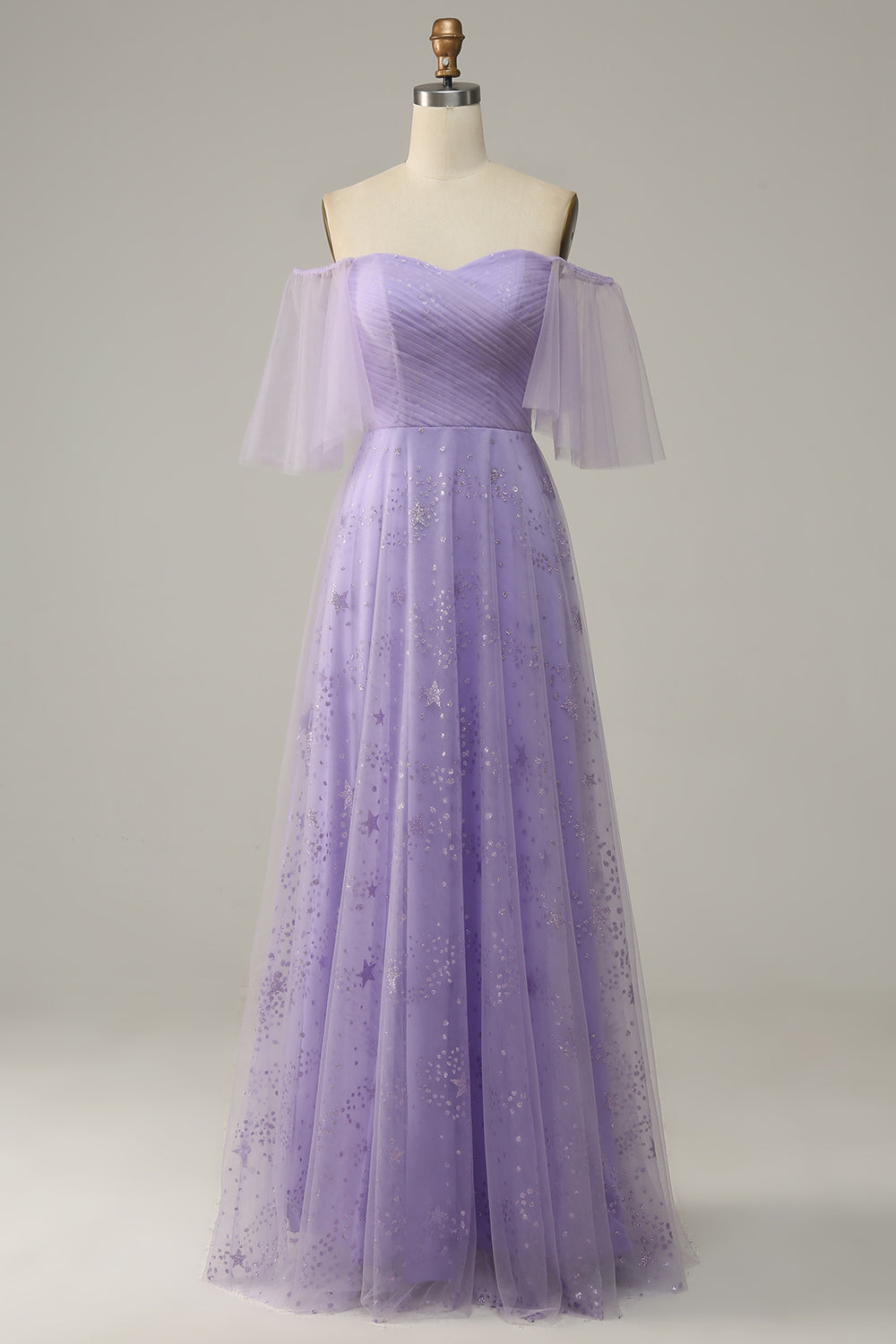 Purple A Line Off The Shoulder Ball Dress with Ruffles