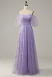 Purple A Line Off The Shoulder Ball Dress with Ruffles