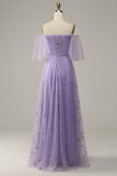 Purple A Line Off The Shoulder Ball Dress with Ruffles