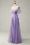 Purple A Line Off The Shoulder Ball Dress with Ruffles
