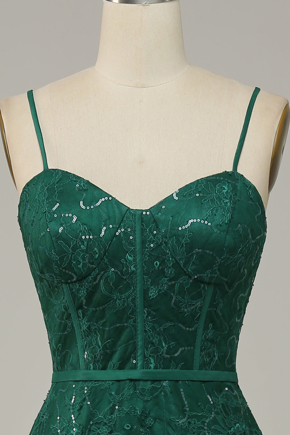 Dark Green A Line Lace Spaghetti Straps Corset Ball Dress