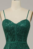 Dark Green A Line Lace Spaghetti Straps Corset Ball Dress
