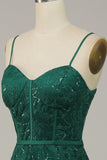 Dark Green A Line Lace Spaghetti Straps Corset Ball Dress