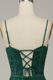Dark Green A Line Lace Spaghetti Straps Corset Ball Dress