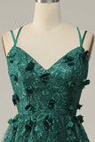 Dark Green A Line Floor Length Tulle Ball Dress with Slit