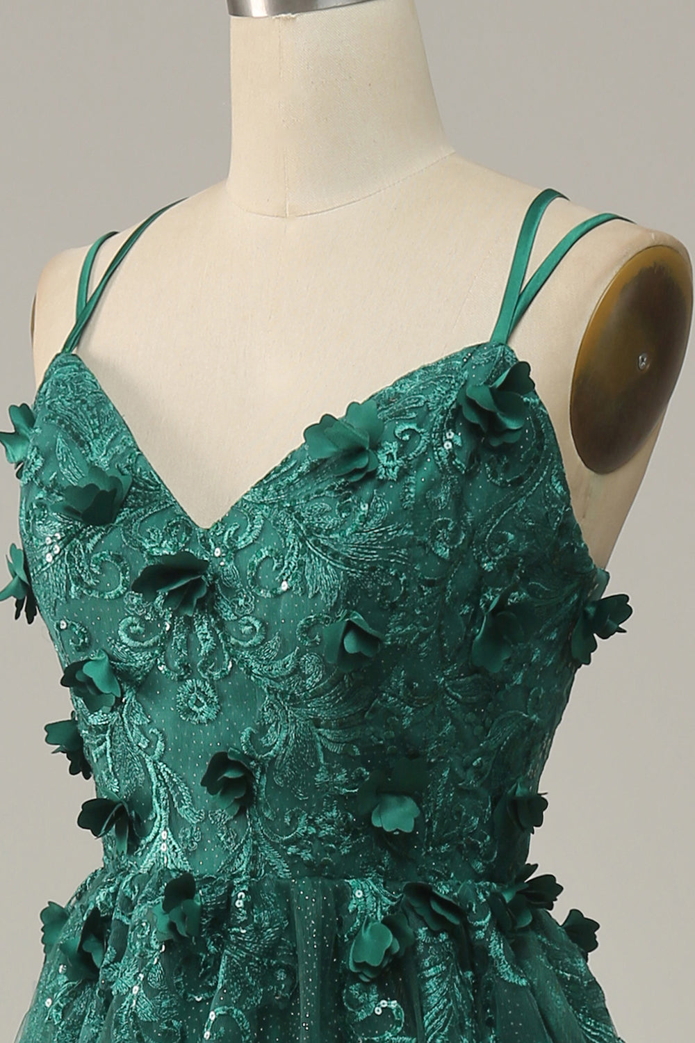 Dark Green A Line Floor Length Tulle Ball Dress with Slit