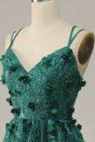 Dark Green A Line Floor Length Tulle Ball Dress with Slit