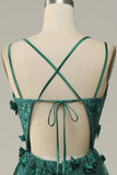 Dark Green A Line Floor Length Tulle Ball Dress with Slit