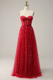 Red Strapless Sweetheart Tulle Corset Ball Dress