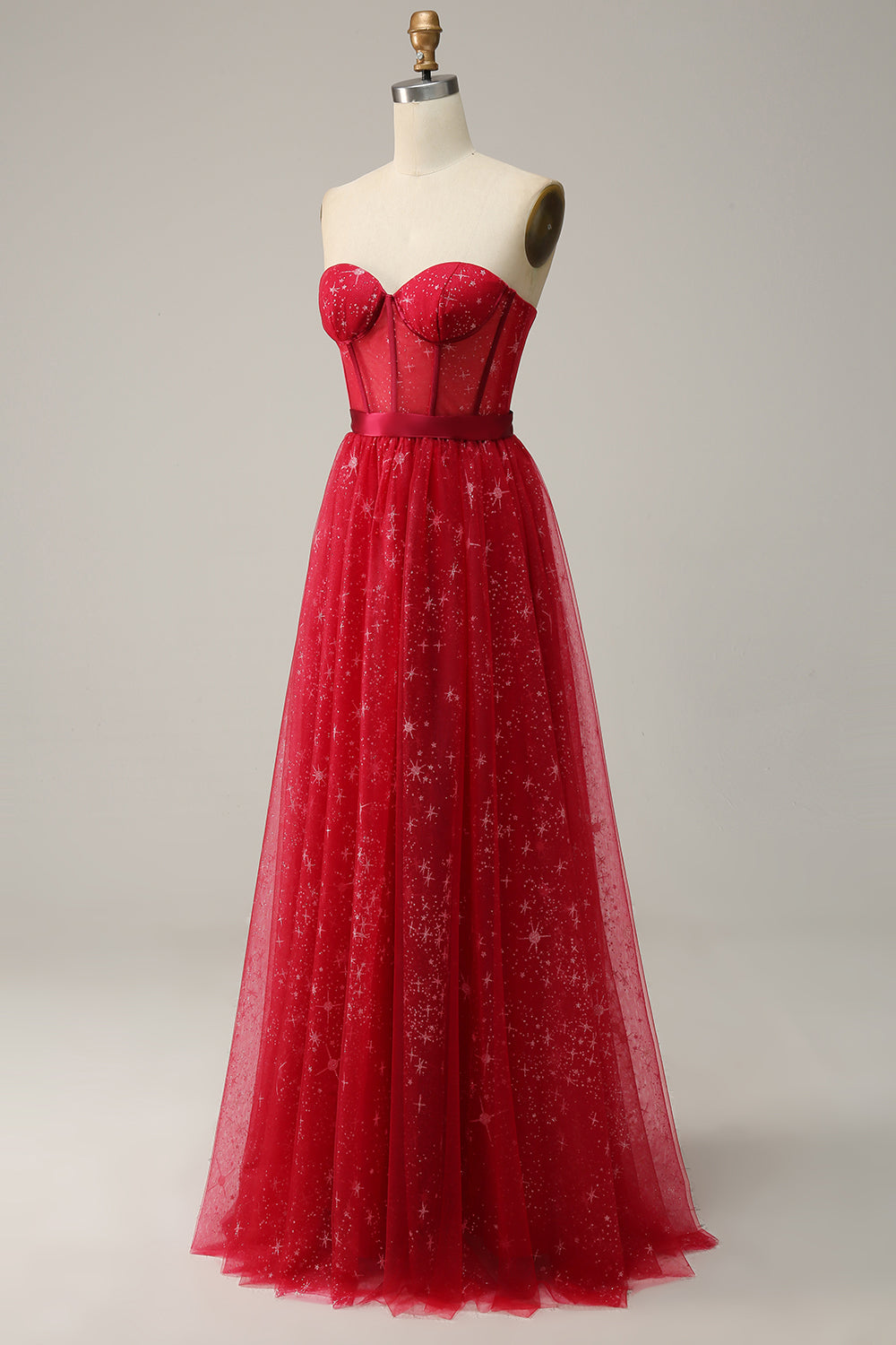 Red Strapless Sweetheart Tulle Corset Ball Dress
