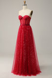 Red Strapless Sweetheart Tulle Corset Ball Dress