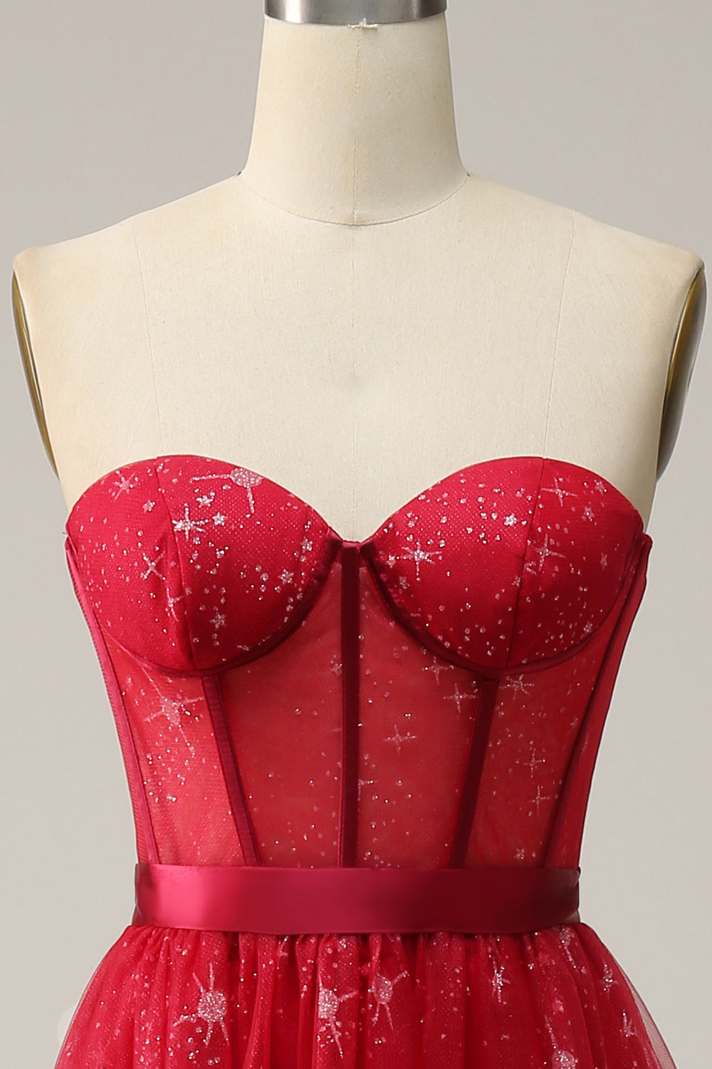 Red Strapless Sweetheart Tulle Corset Ball Dress