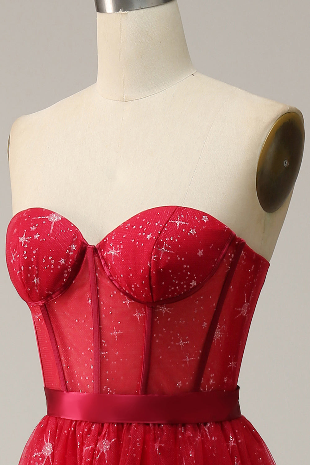 Red Strapless Sweetheart Tulle Corset Ball Dress