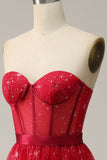 Red Strapless Sweetheart Tulle Corset Ball Dress