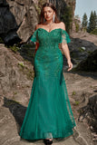 Mermaid Off the Shoulder Dark Green Plus Size Ball Dress with Appliques