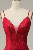 Dark Red Spaghetti Straps Mermaid Ball Dress with Slit