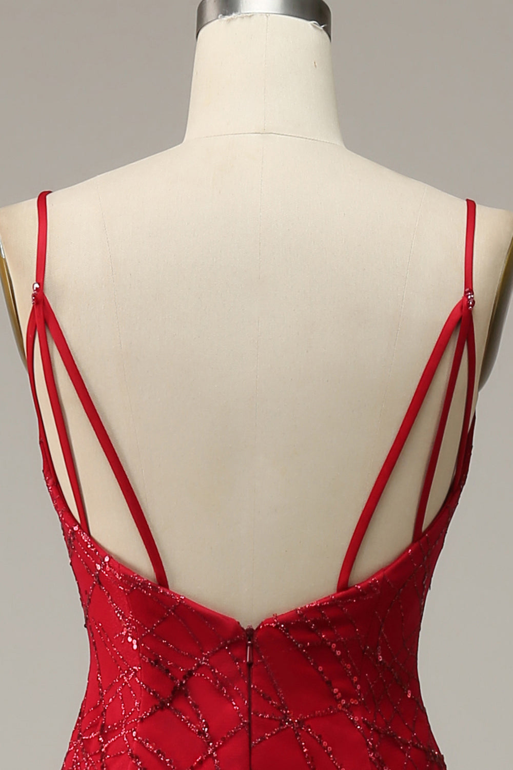 Dark Red Spaghetti Straps Mermaid Ball Dress with Slit