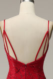 Dark Red Spaghetti Straps Mermaid Ball Dress with Slit