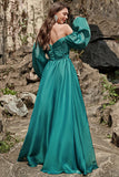 A Line Sweetheart Dark Green Long Ball Dress with Long Sleeves
