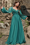 A Line Sweetheart Dark Green Long Ball Dress with Long Sleeves