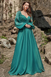 A Line Sweetheart Dark Green Long Ball Dress with Long Sleeves
