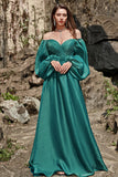 A Line Sweetheart Dark Green Long Ball Dress with Long Sleeves