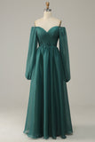 Off Shoulder Long Sleeves Ball Dress with Ruffles