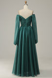 Off Shoulder Long Sleeves Ball Dress with Ruffles