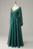 Off Shoulder Long Sleeves Ball Dress with Ruffles