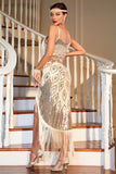Champagne Spaghetti Straps Gatsby Fringed 1920s Flapper Dress