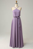 A Line Halter Purple Long Formal Party Dress with Bowknot