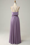 A Line Halter Purple Long Formal Party Dress with Bowknot