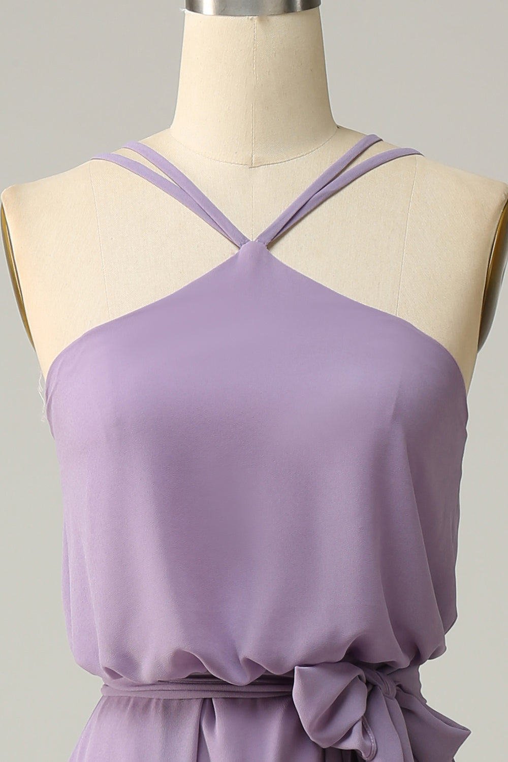 A Line Halter Purple Long Formal Party Dress with Bowknot