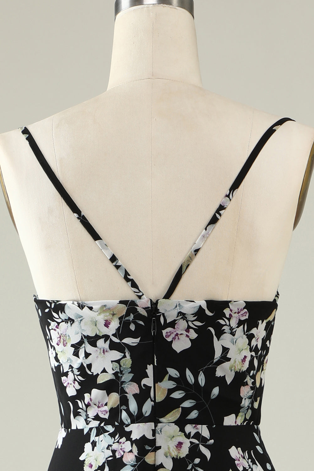 Black White Flower Boho Chiffon Bridesmaid Dress