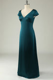 A Line V Neck Dark Green Plus Size Bridesmaid Dress with Open Back