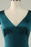 A Line V Neck Dark Green Plus Size Bridesmaid Dress with Open Back