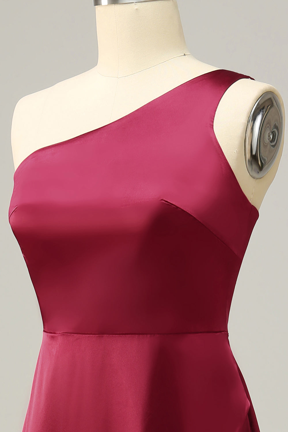 Burgundy Plus Size One Shoulder Long Bridesmaid Dress